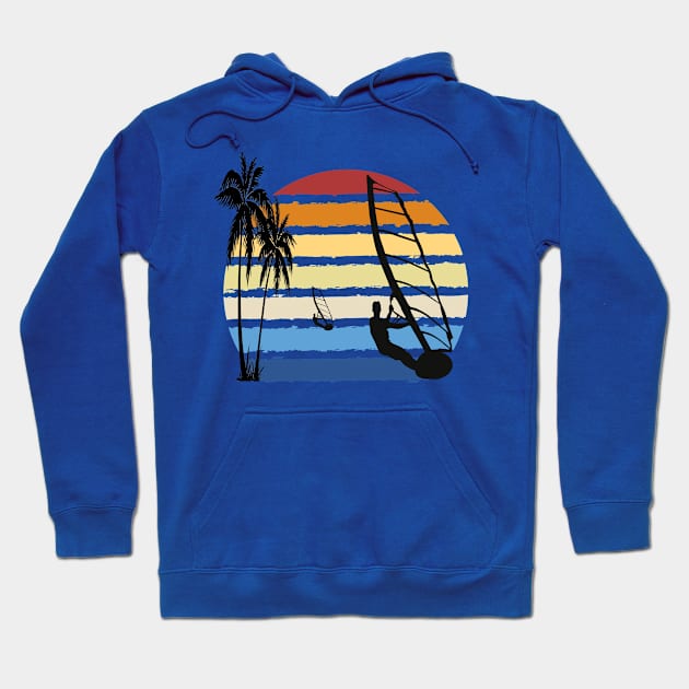 Windsurfers sailing into a retro Windsurfing sunset Hoodie by Surfer Dave Designs